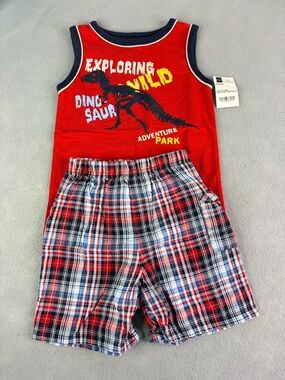 Okie Dokie Toddler Boy Size 4T Shorts & Tee Outfit Set Dinosaurs TRex Outdoors